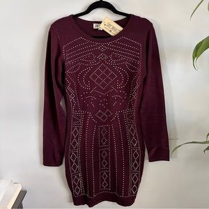 Burgundy long sleeve short dress